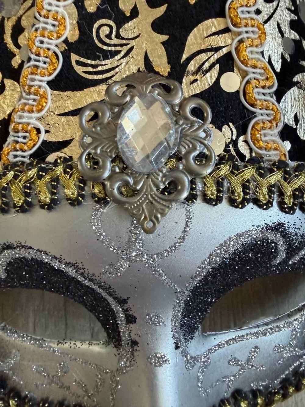 Venetian Jester Mask with Gold and Black Crown - Costume